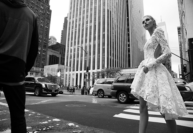 Dress 2 side from Inbal Dror wedding dresses 2016 Bridal Collection - Cropped, long sleeve, lace dress with cut out back -  see the rest of the collection on onefabday.com