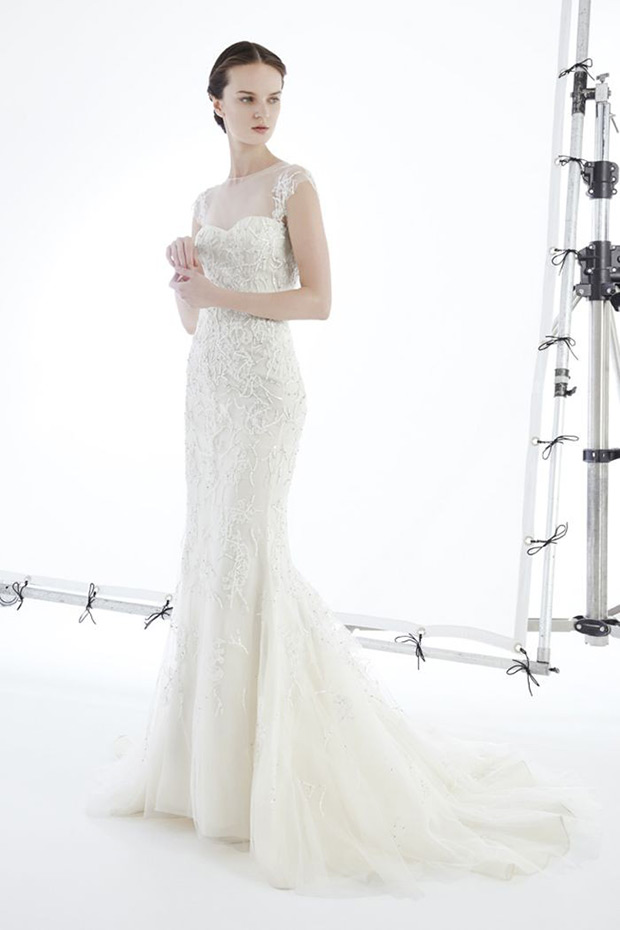 Akira wedding dress from Peter Langner Bridal Collection 2017 - Cassic wedding dress with sheer neckline - see the rest of the collection on onefabday.com