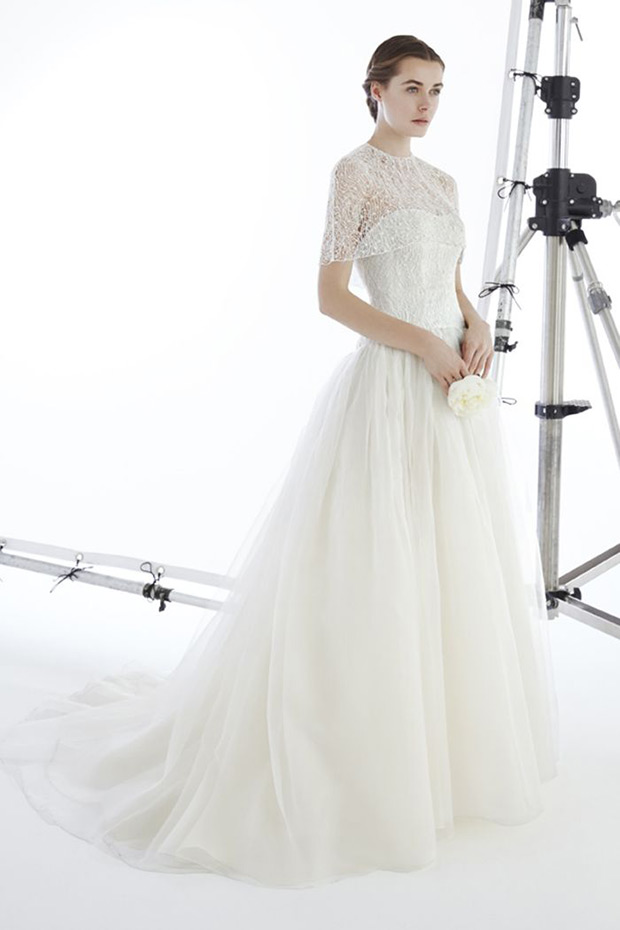 Corinne wedding dress from Peter Langner Bridal Collection 2017 - Dreamy wedding dress with sheer capelet - see the rest of the collection on onefabday.com