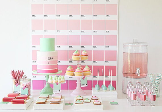 Pretty pink, Pantone colour card inspired cake display by  Sweet Style. onefabday.com