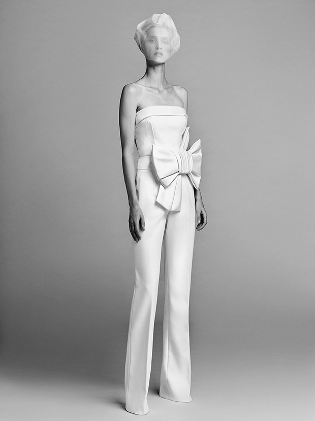 Strapless Bow Jumpsuit from the debut Viktor & Rolf wedding dresses collection, Fall 2017 -  see the rest of the collection on onefabday.com