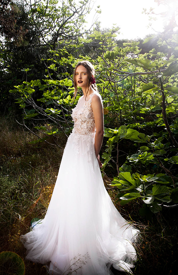 V neck wedding dress with applique detail from Costarellos Spring 2017 collection - see the rest of the collection on onefabday.com