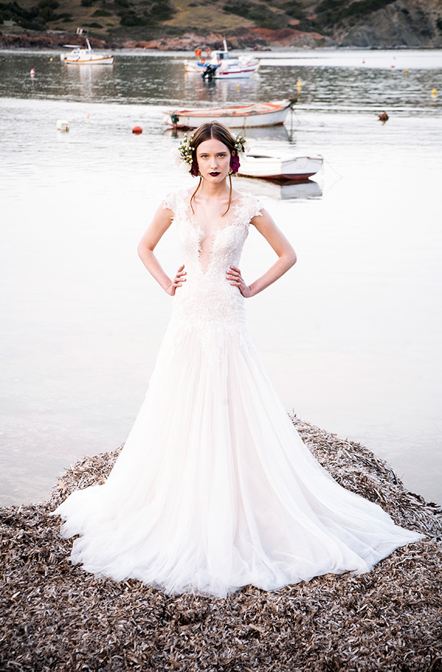 Deep v neck wedding dress from Costarellos Spring 2017 collection - see the rest of the collection on onefabday.com