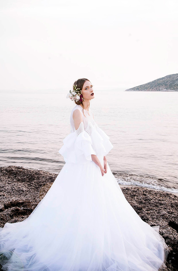 Ruffled bridal crop top and tulle skirt from Costarellos Spring 2017 collection - see the rest of the collection on onefabday.com