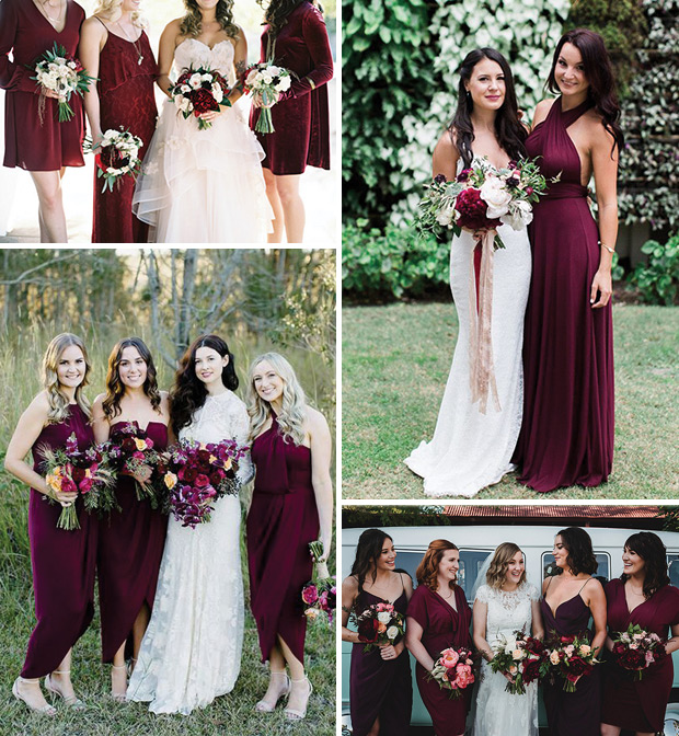 Cherry and Berry Autumn Winter bridesmaids dresses // see them all on onefabday.com