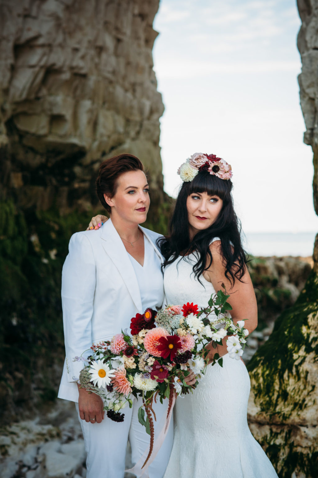 bride and bridesmaid cover ups, bride in a blazer