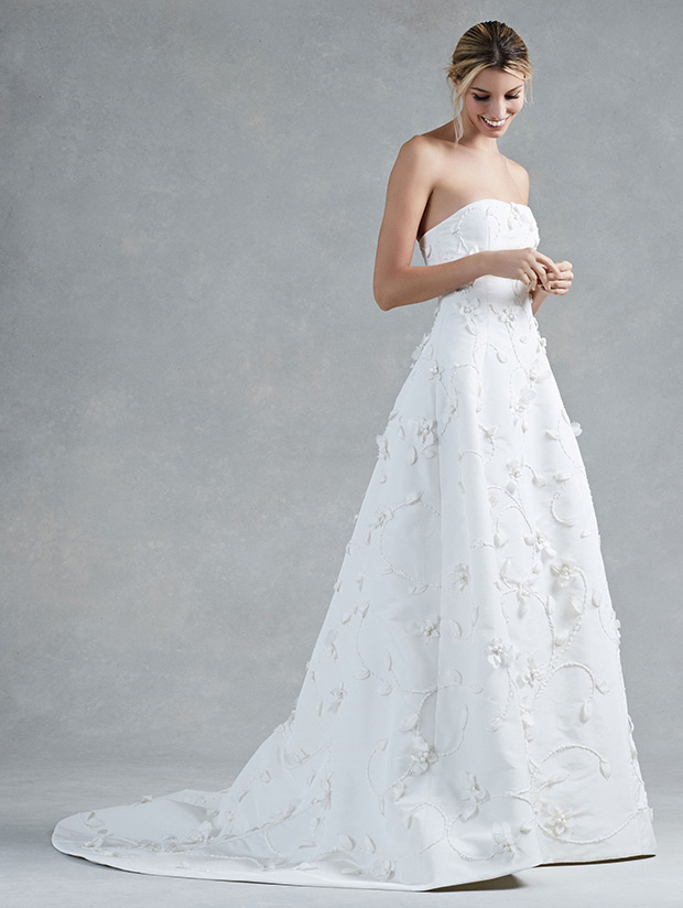 Hazel from Oscar De La Renta wedding dresses 2017 - Strapless gown with organza floral and chiffon embroidery- see the rest of the collection on onefabday.com