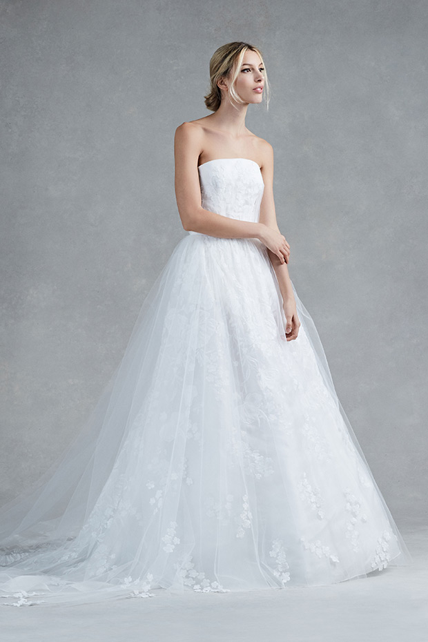 Helena from Oscar De La Renta wedding dresses 2017 - Strapless embroidered organza ball gown. Applique tulle embroidered overlay- see the rest of the collection on onefabday.com