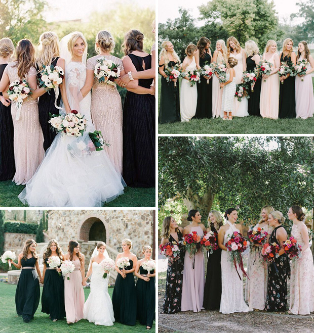 Blush and Black Autumn Winter bridesmaids dresses // onefabday.com