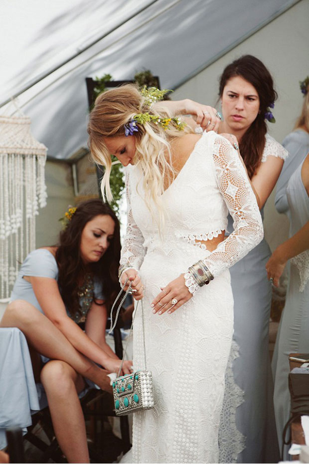 Brit Castanos from Daughters of Simone wedding dresses 2017 - Bespoke boho bridal gow, long slieve with emboidered detail, v-neckline and side cut outs-  see the rest of the collection on onefabday.com