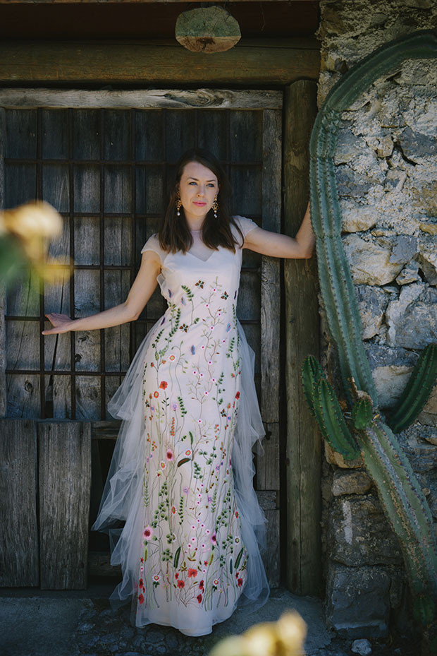 Kelsey Genna wedding dresses 2016/2017 - Bespoke- silhouette with colourful floral appliques designs with a tulle train-  see the rest of the collection on onefabday.com