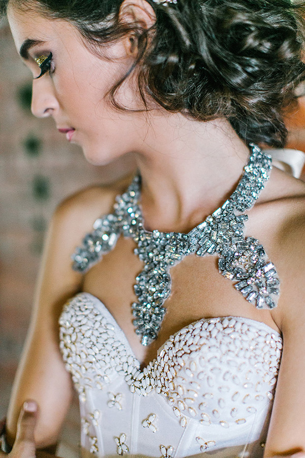 Edie from Lady Eveyln wedding dresses 2017 - Bib necklace,countless custom made shapes of rhinestones- see the rest of the collection on onefabday.com