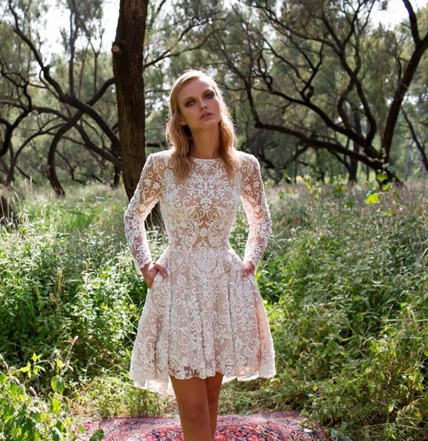 Kyle Short from Limor Rosen wedding dresses 2017 - Long sleeve high neck emboidered lace detailing with a short skirt- see the rest of the collection on onefabday.com