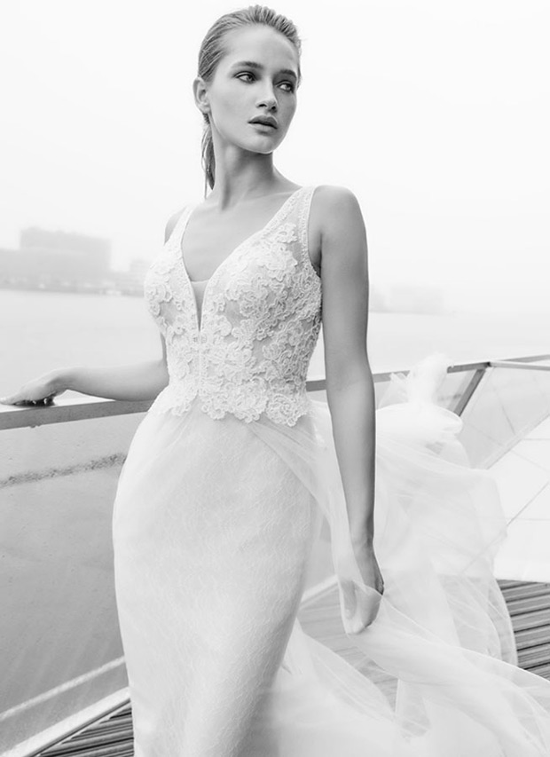 Bolivia from Modeca wedding dresses 2018 -  Deep v neck line with a natural waist with a lace detailed bodice and a chiffon skirt-  see the rest of the collection on onefabday.com