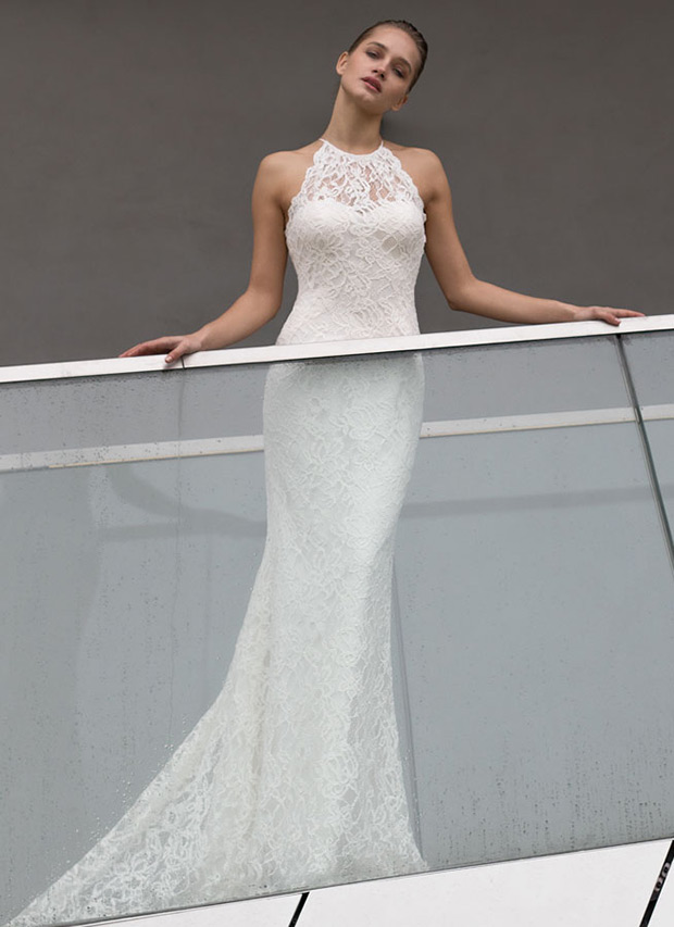 Bordeaux from Modeca wedding dresses 2018 - Halter neck, with a lace overlay detailing--  see the rest of the collection on onefabday.com