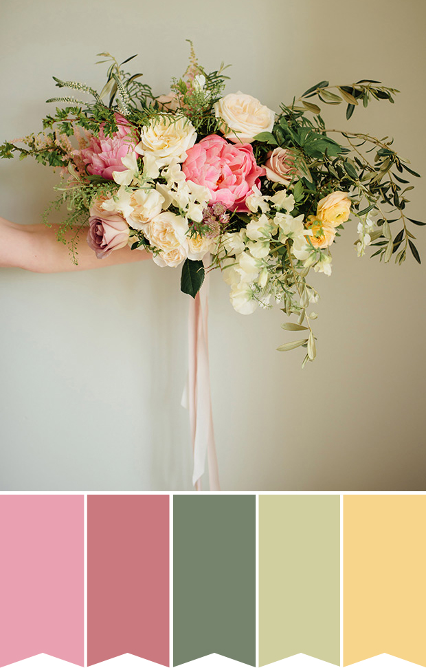 Green and Pink Bridal Bouquet  // www.onefaaday.com