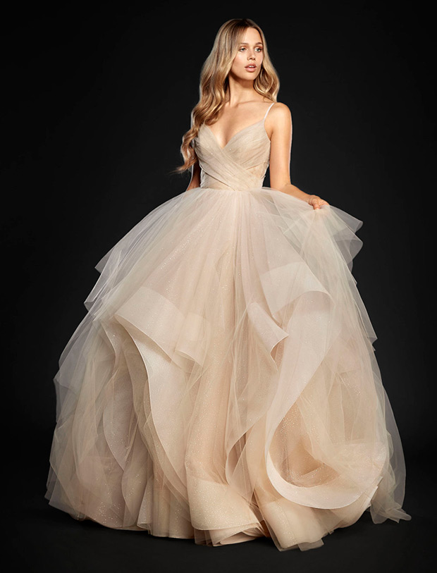 Chandon from Hayley Paige wedding dresses spring 2017 - Crisscross draped bodice,Tull bridal gown with cascading skirt with a horsehair finish-  see the rest of the collection on onefabday.com