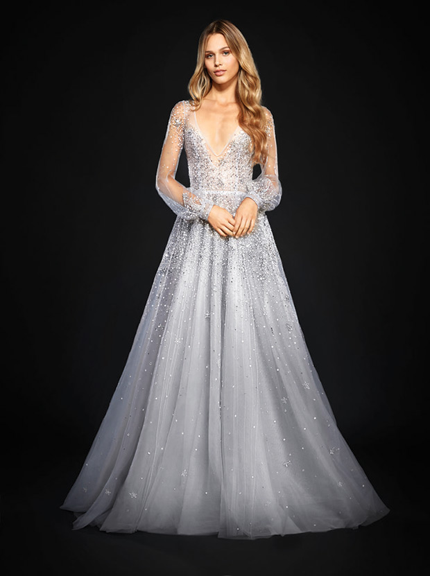 Lumi from Hayley Paige wedding dresses Spring 2017 - Blue Moon tulle ball gown.v-neck bodice with dream catcher sleeves, full tulle with star sprinkled embellishment.-  see the rest of the collection on onefabday.com