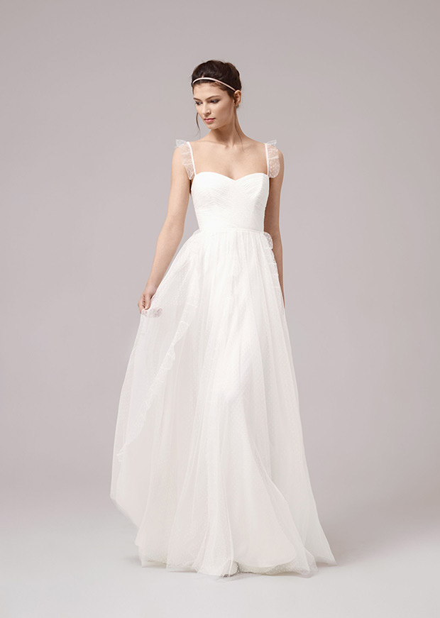 Sanny White from Anna Kara wedding dresses 2017 - Sweetheart neckline with delicate capped sleeves. Layered chiffon skirt.- see the rest of the collection on onefabday.com