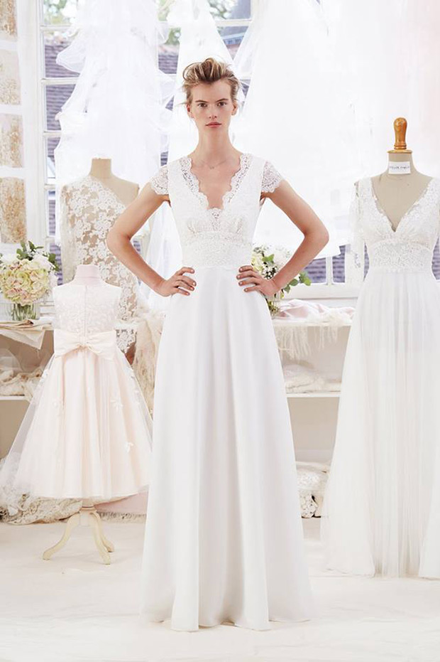 Alpaga Gown from Atelier Emelia wedding dresses 2018 - Georgette crepe with a v-neckline and capped sleeves.  - see the rest of the collection on onefabday.com