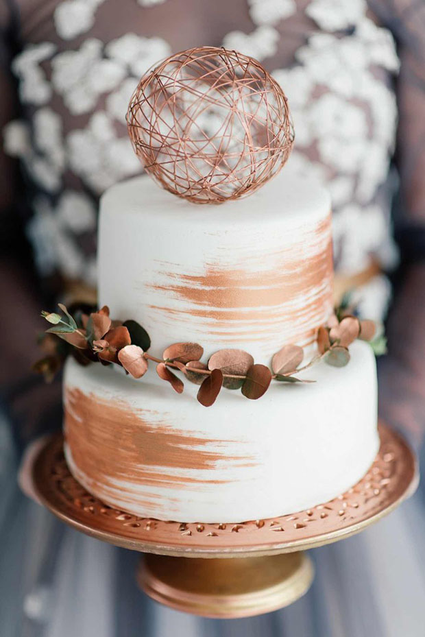 Copper and rose gold wedding cakes | see them all on onefabday.com