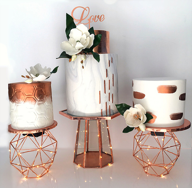 Copper and rose gold wedding cakes | see them all on onefabday.com