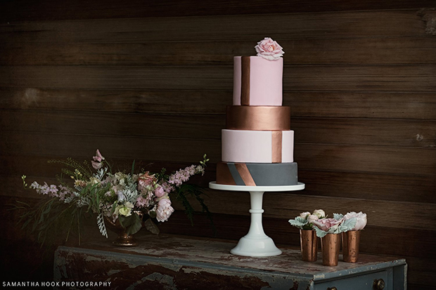 Copper and rose gold wedding cakes | see them all on onefabday.com