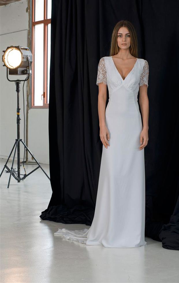 Loren Gown from Lambert Creations wedding dresses 2018 - Delicate lace sleeves, v-neckline and chiffon skirt-  see the rest of the collection on onefabday.com