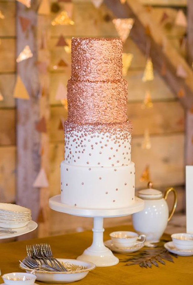 Copper and rose gold wedding cakes | see them all on onefabday.com