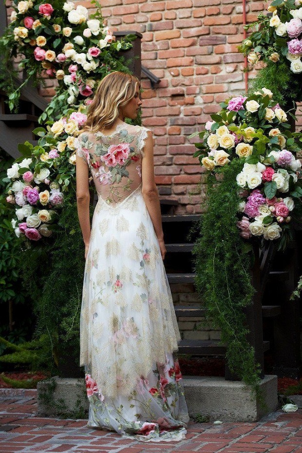 Embroidered wedding dresses colourful embroidery bridal trend