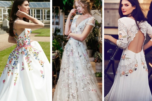 Embroidered wedding dresses colourful embroidery bridal trend