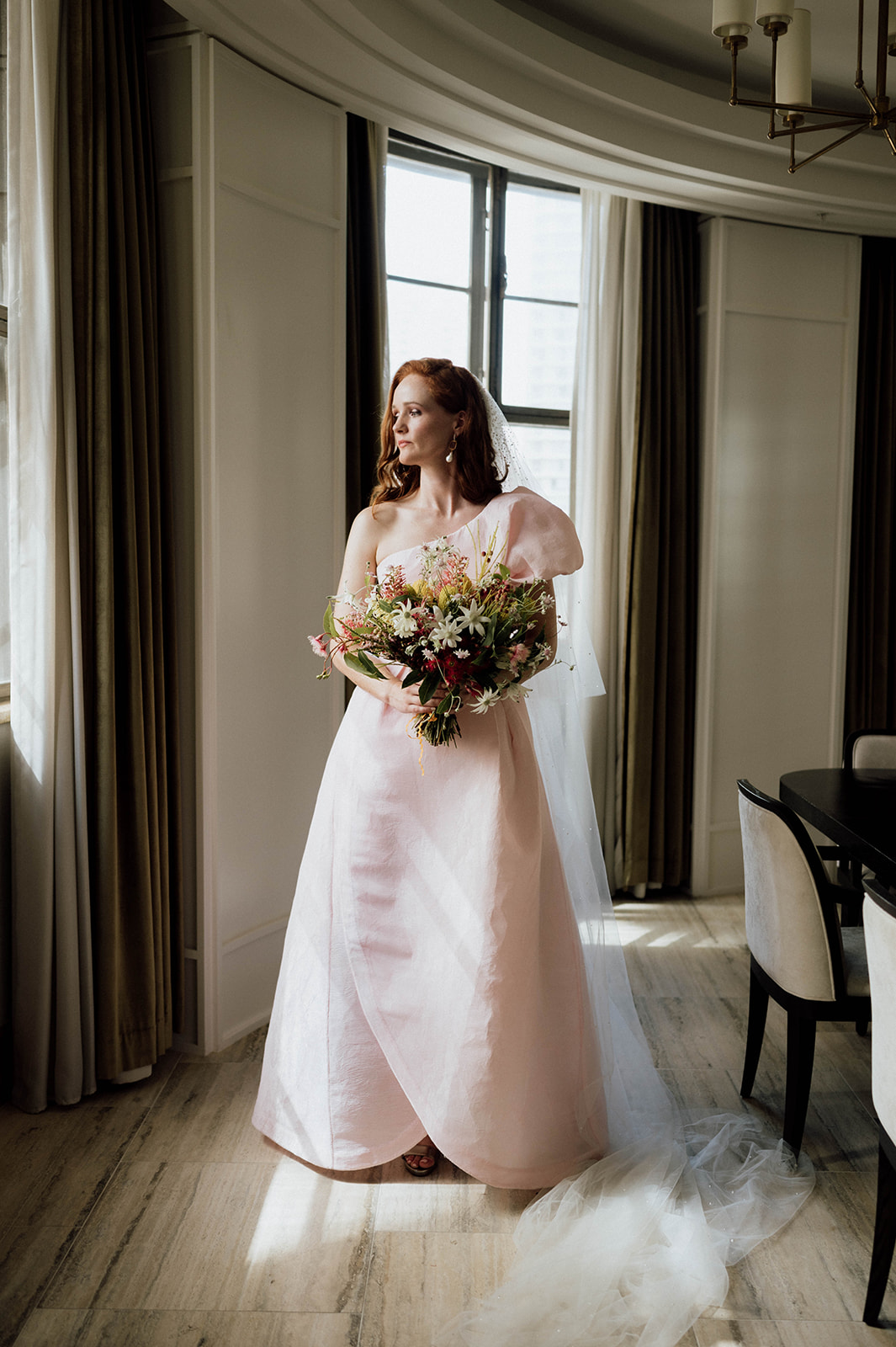 pink wedding dress, pink bridal gown, pink wedding gown