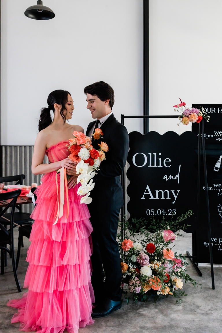 pink wedding dress, pink bridal gown, pink wedding gown