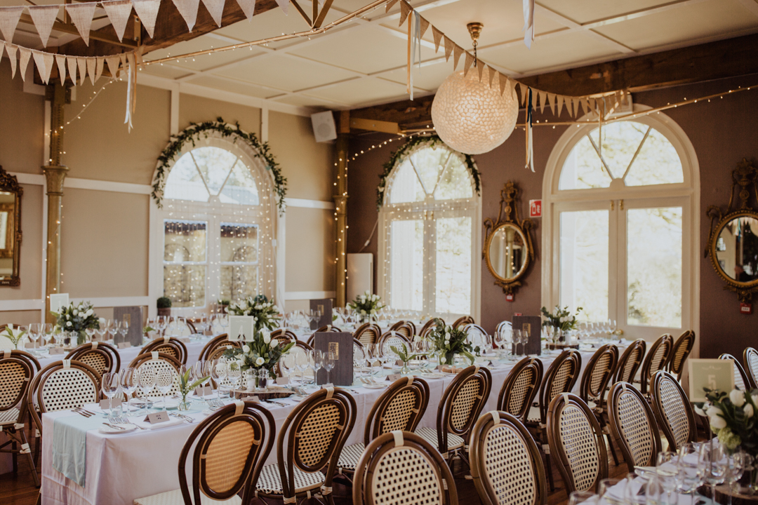 rustic wedding venue with bunting