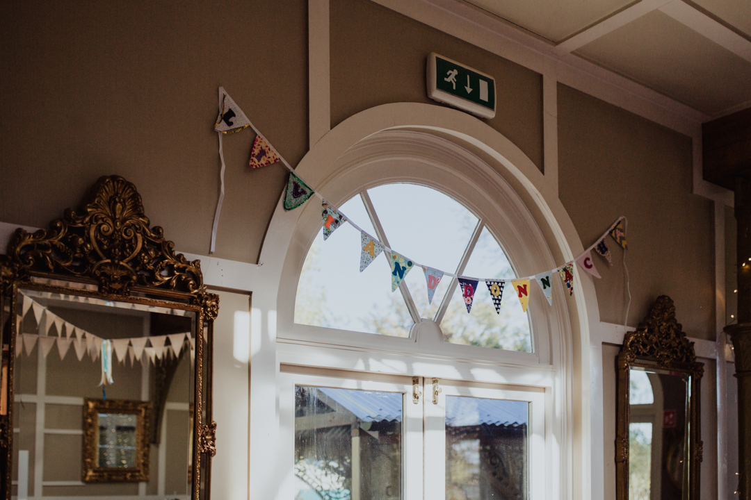 rustic wedding venue with bunting