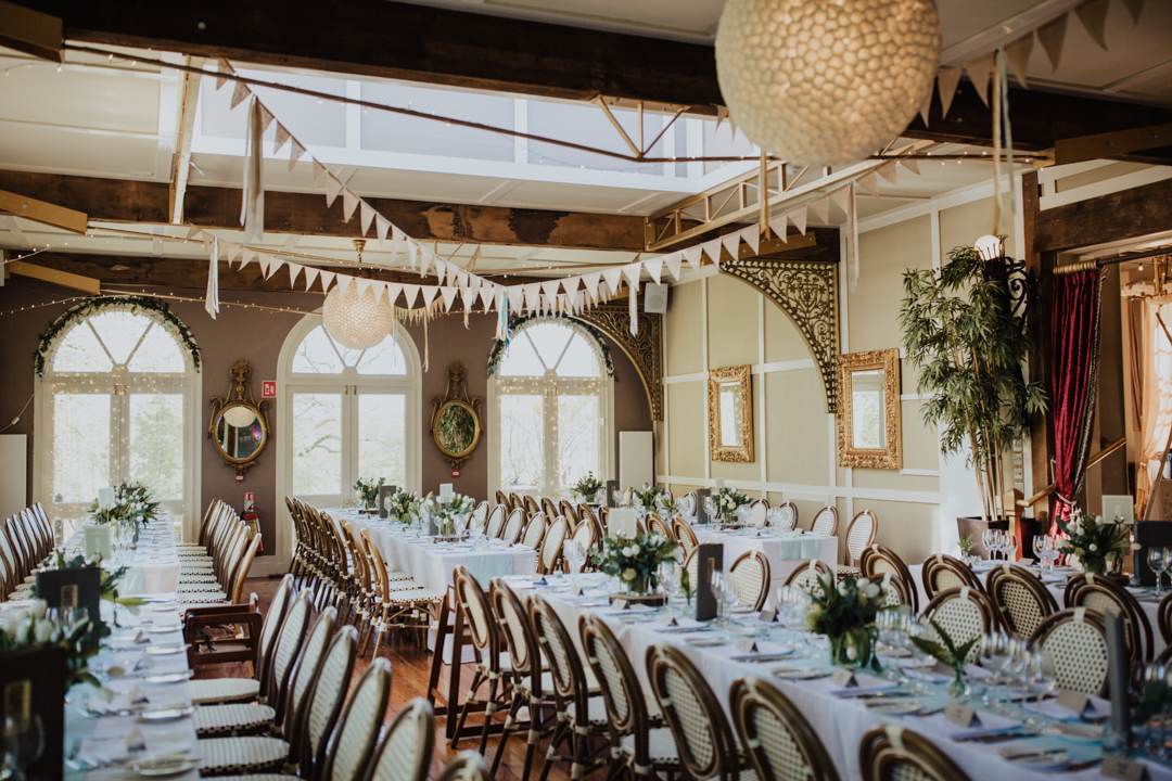 rustic wedding venue with bunting