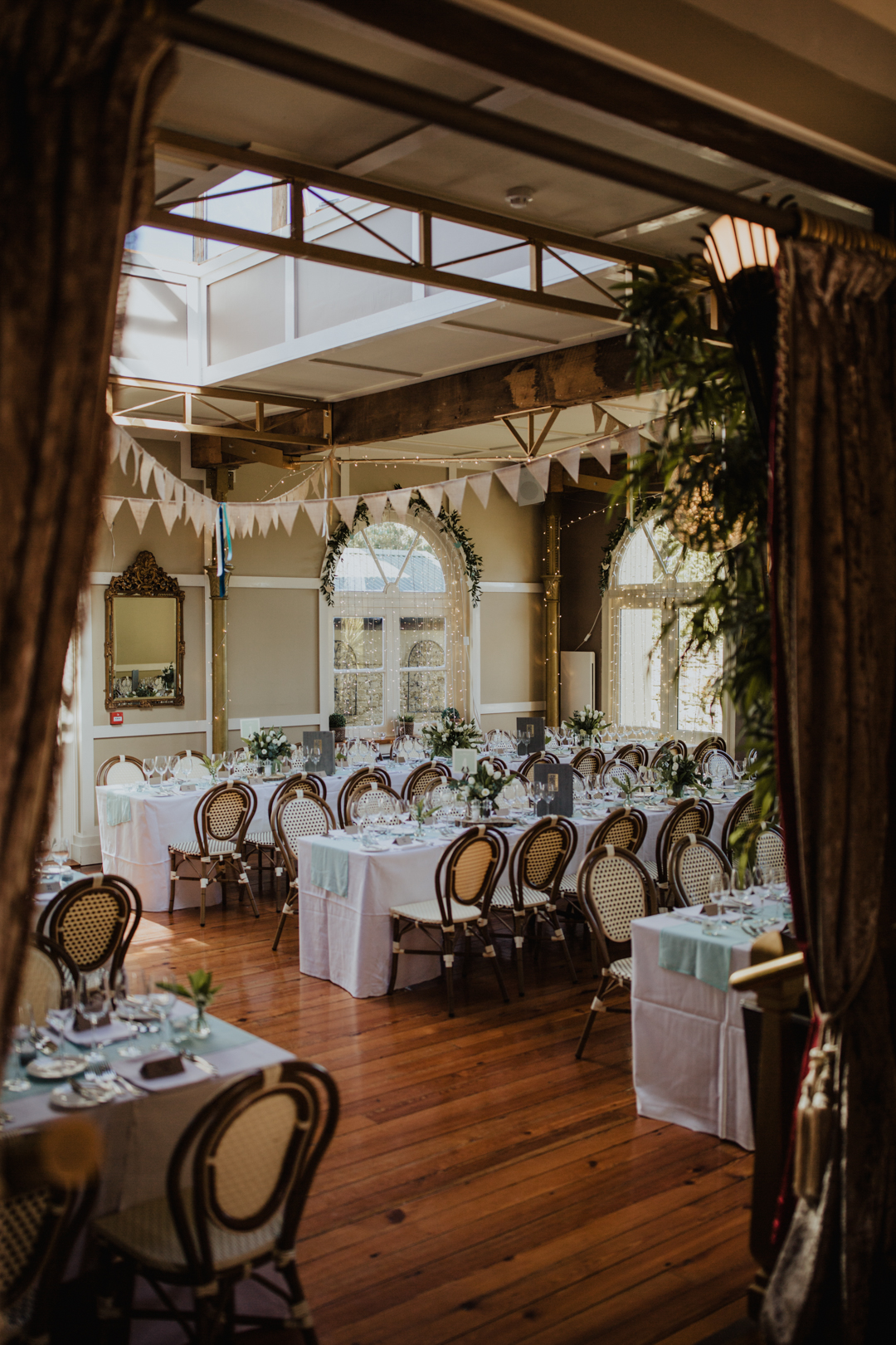 rustic wedding venue with bunting