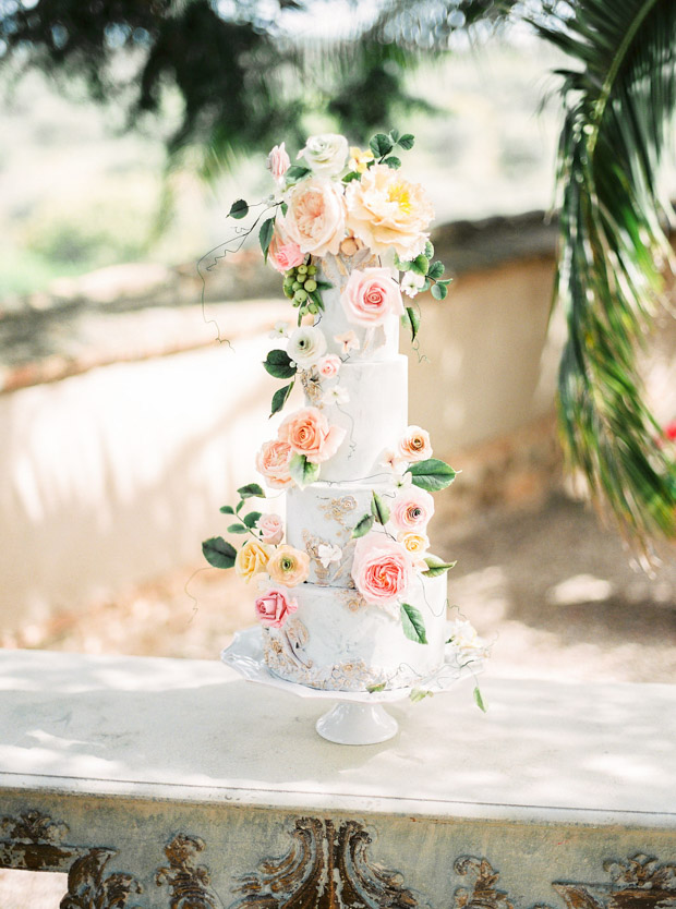 elegant wedding cake with floral embellishment