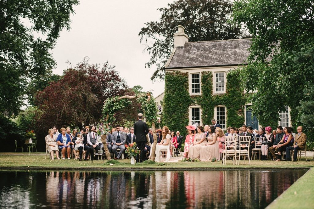 lakeside wedding ceremony, outdoor wedding ceremony ireland ballintubbert