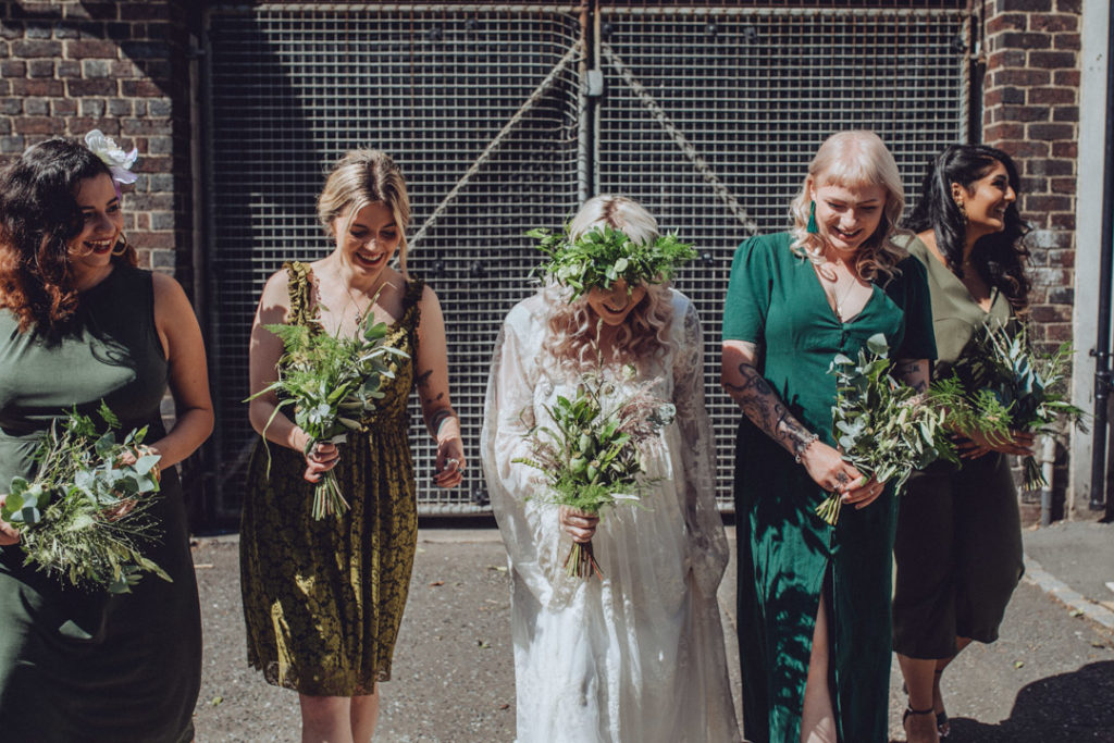 green bridesmaids, alternative bridal party