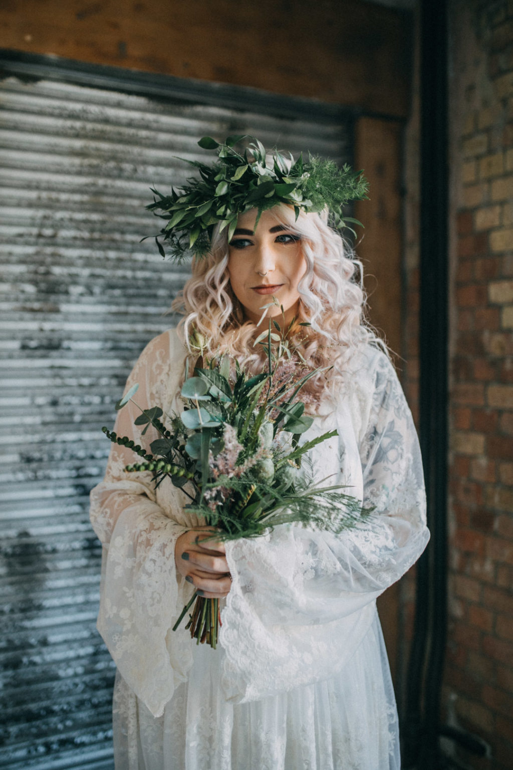 boho bridal style, oversized flower crown