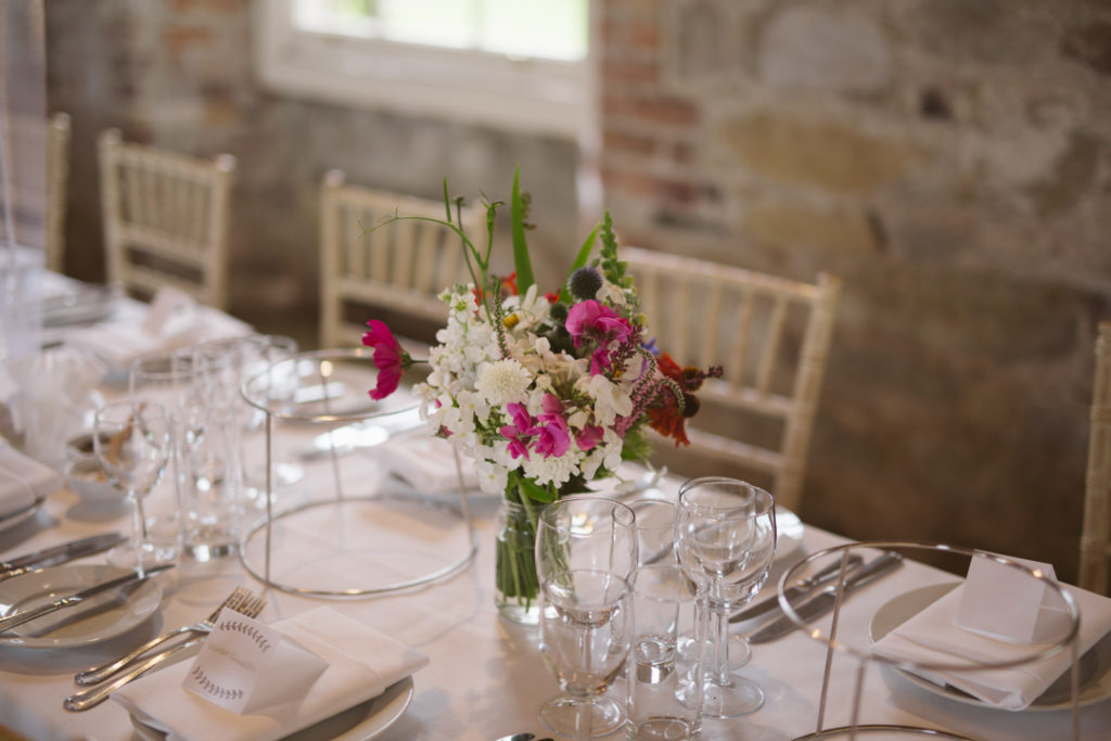 vibrant, colourful wedding centrepiece