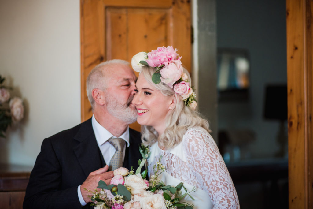 pastel pink peony wedding bouquet, pastel pink peony wedding flower crown