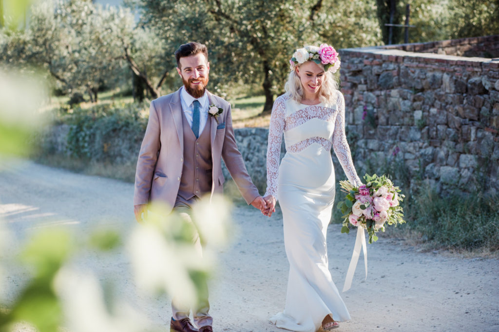 pastel pink peony wedding bouquet, pastel pink peony wedding flower crown