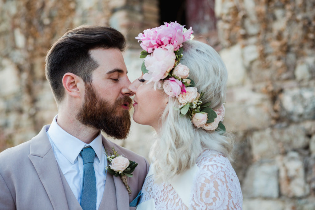 pastel pink peony wedding flower crown