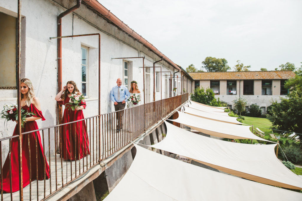 Casale Doria Pamphilj, Italy destination wedding Italy, red bridesmaids