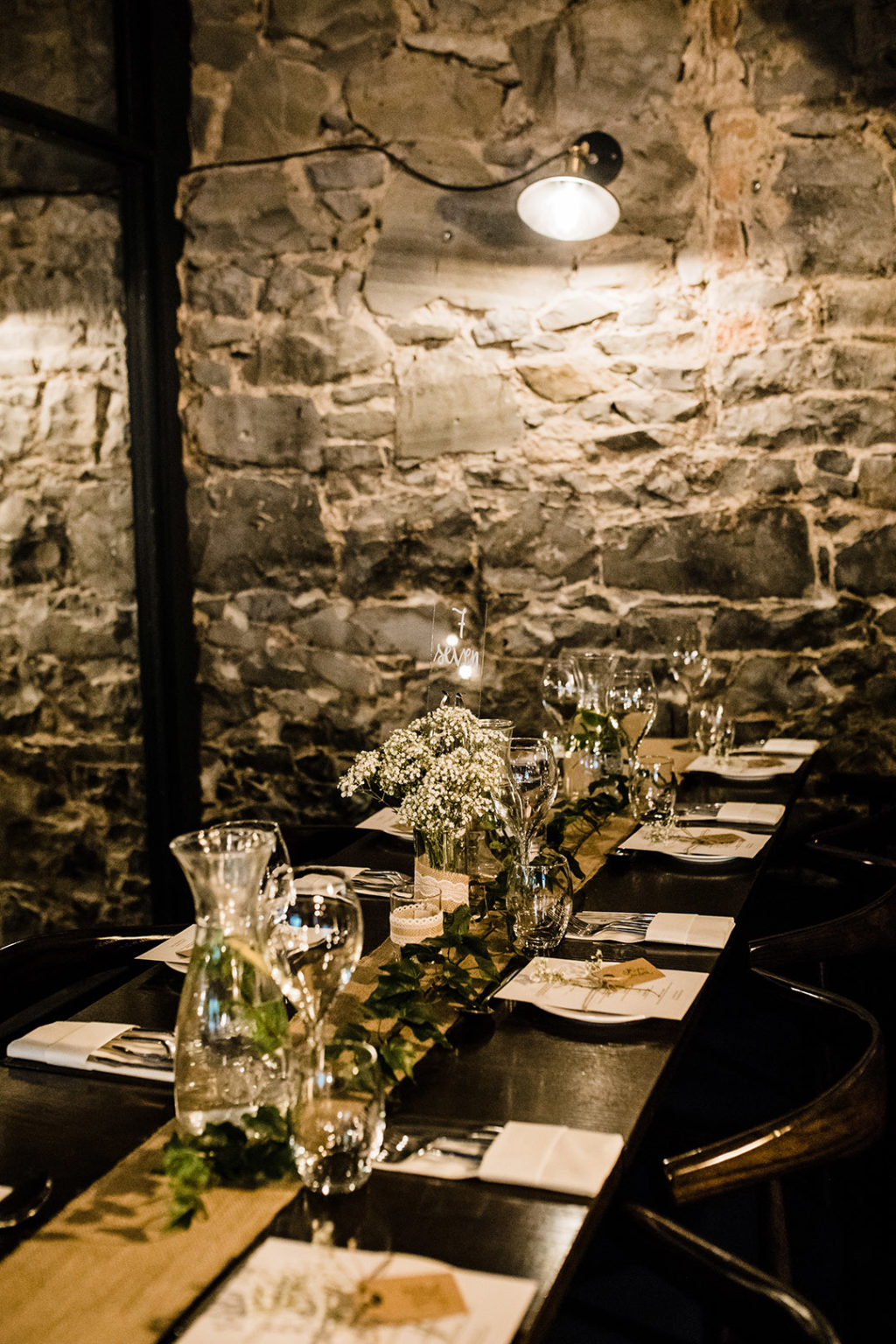 cool, rustic restaurant wedding decor