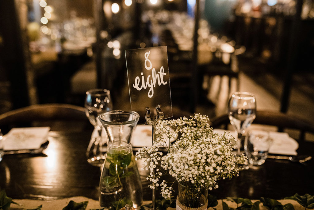 cool, rustic restaurant wedding decor