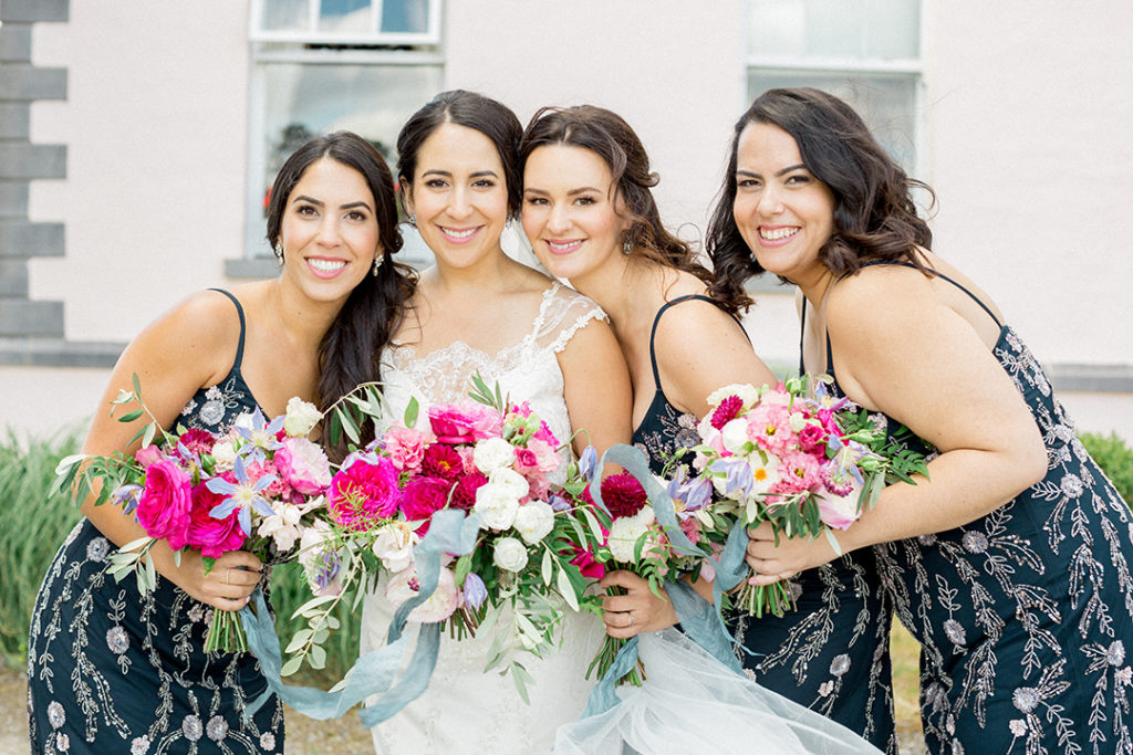 navy embroidered bridesmaids dresses