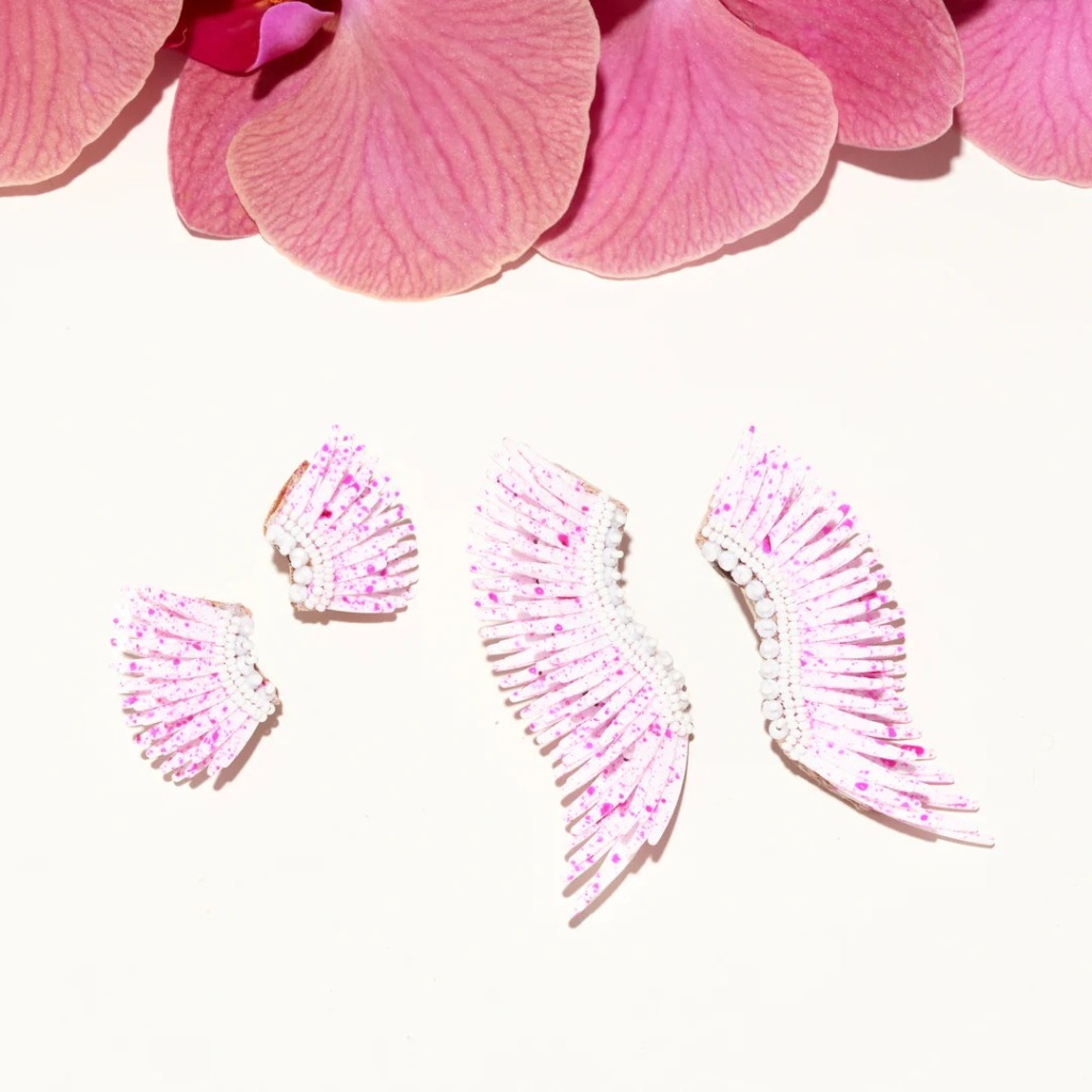 Mignonne Gavigan pink and white winged earrings